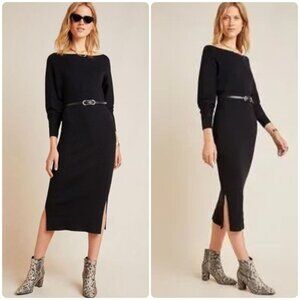 By Anthhropologie Shea Sweater Fall Midi Dress Women Medium Black Dolman Sleeves